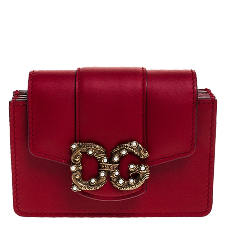 New Dolce & Gabbana Red Leather DG Amore Wallet