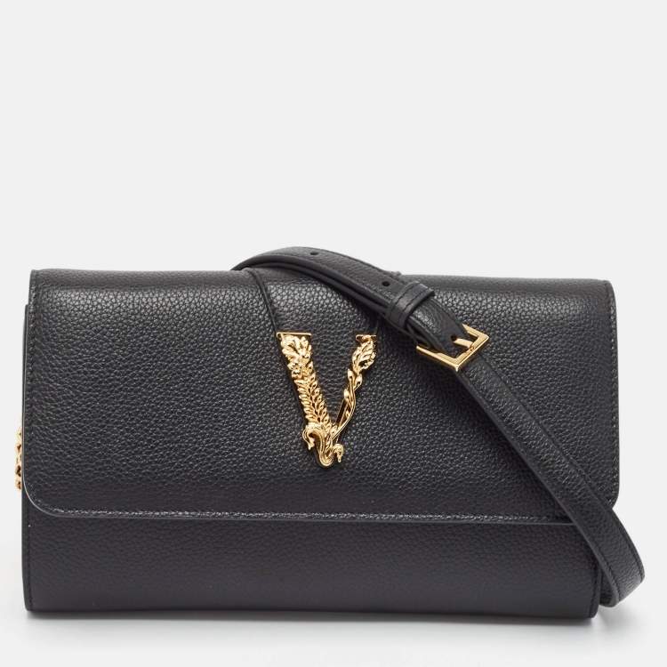 New Versace Black Leather Virtus Clutch Bag